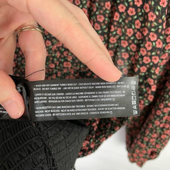 C/MEO Collective | Longevity Black Floral Sheer Smocked Long Sleeve Mini Dress - Picture 12 of 12